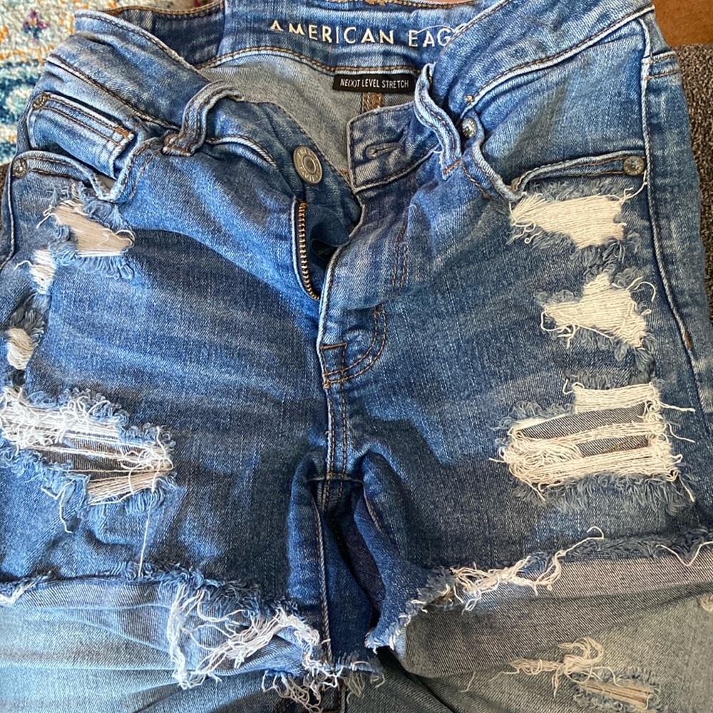 American Eagle Next Level Stretch Jean Shorts Size 2 High Hi Rise Distressed